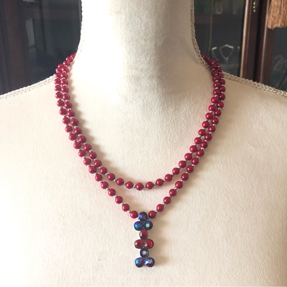 Handcrafted red Czech Pearl genuine ruby gemstone clasp necklace - Picture 2 of 12